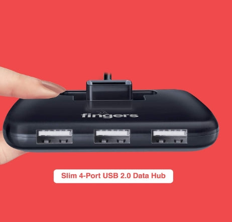 FINGERS Quadrant U2.0 4-Port USB Hub - Black