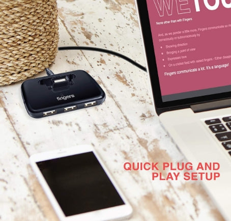 FINGERS Quadrant U2.0 4-Port USB Hub - Black