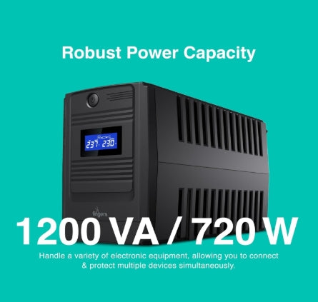 FINGERS FR-1250LCD Line Interactive UPS (High Power Capacity 1200 VA / 720 W, 33% Faster Recharge, Multi-Function Real-time LCD Display)
