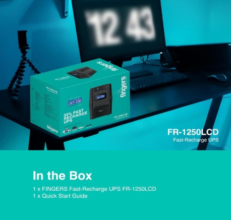 FINGERS FR-1250LCD Line Interactive UPS (High Power Capacity 1200 VA / 720 W, 33% Faster Recharge, Multi-Function Real-time LCD Display)