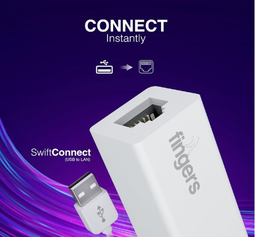 FINGERS SwiftConnect USB To Lan Fast Ethernet Adapter - 10/100 Mbps Speed Data Transfer, Hot Swap Plug-n-Play, Portable