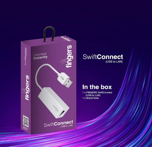 FINGERS SwiftConnect USB To Lan Fast Ethernet Adapter - 10/100 Mbps Speed Data Transfer, Hot Swap Plug-n-Play, Portable