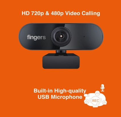 FINGERS 720 Hi-Res Webcam with 720p Wide Angle Lens and Built-in Mic for PC Desktops and Laptops - HD Video Calling & Recording with up to 1280 x 720 Pixels