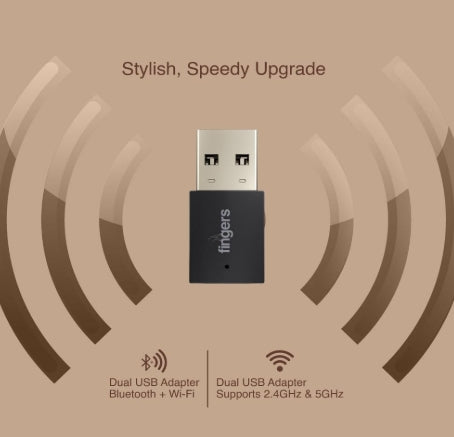 FINGERS FWF602-BT Dual Band USB Wifi Adapter, Wifi Dongle (Dual Band - Supports 2.4 GHz & 5 GHz, Dual Connectivity Bluetooth & Wi-Fi, Windows & Linux (Intel Platform) Compatible, Simple Plug-n-Play)
