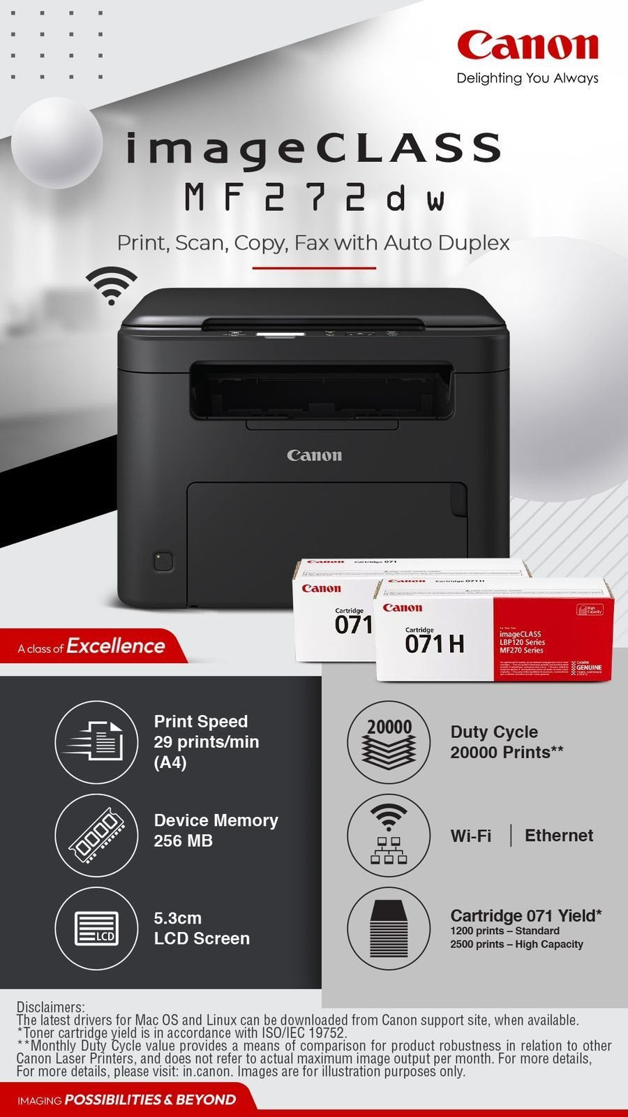 Canon image Class MF272dw All in One Monochrome WiFi 29ppm Laser Printer with Duplex